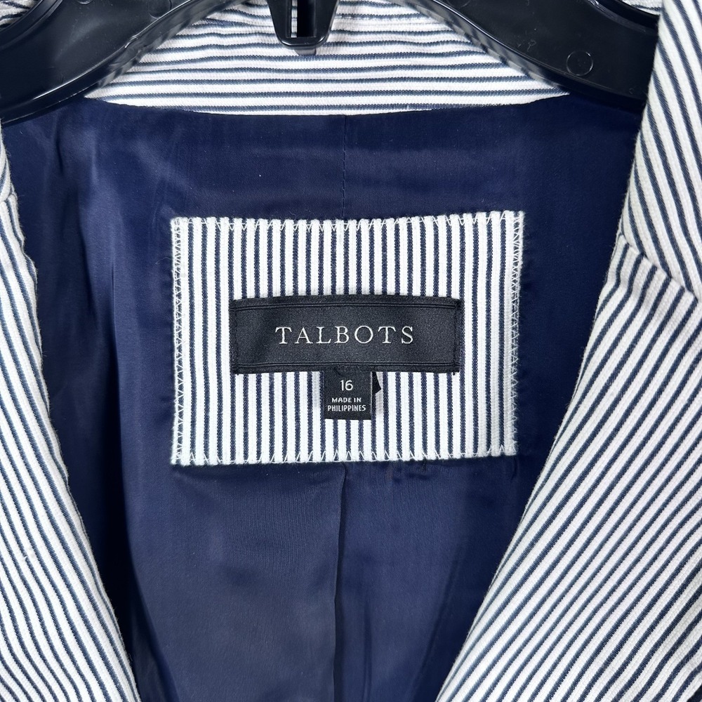 Talbots Size 16 Womens Blazer Pinstripe Blue Two Button Lined Work Long Sleeve - Picture 3 of 14